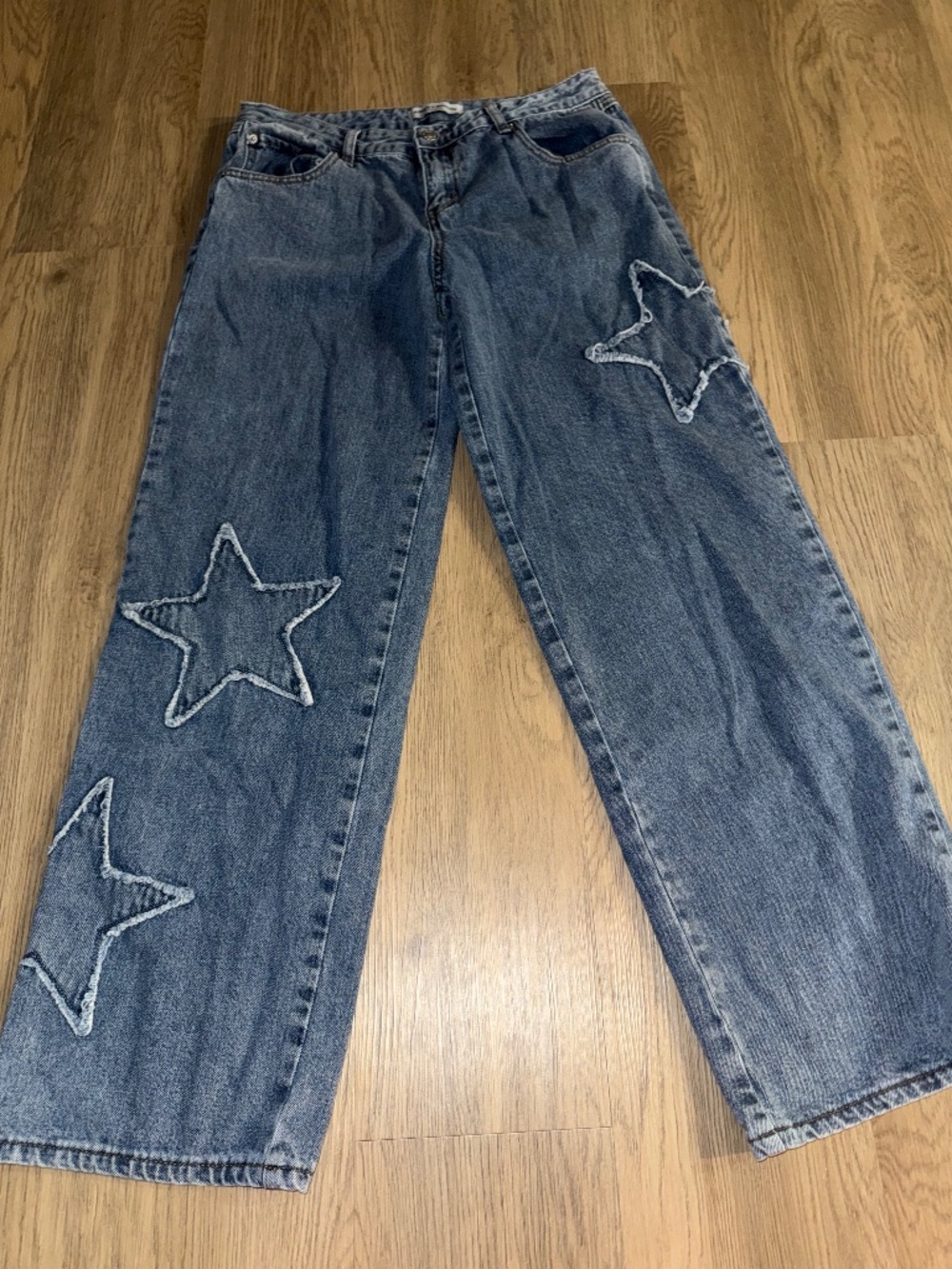 Ashley Mason Star Patch Wide Leg Jeans Size 11/30 Y2K Baggy Denim